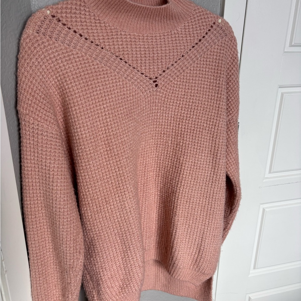 Main Strip Soft Pink Knit Turtleneck Sweater